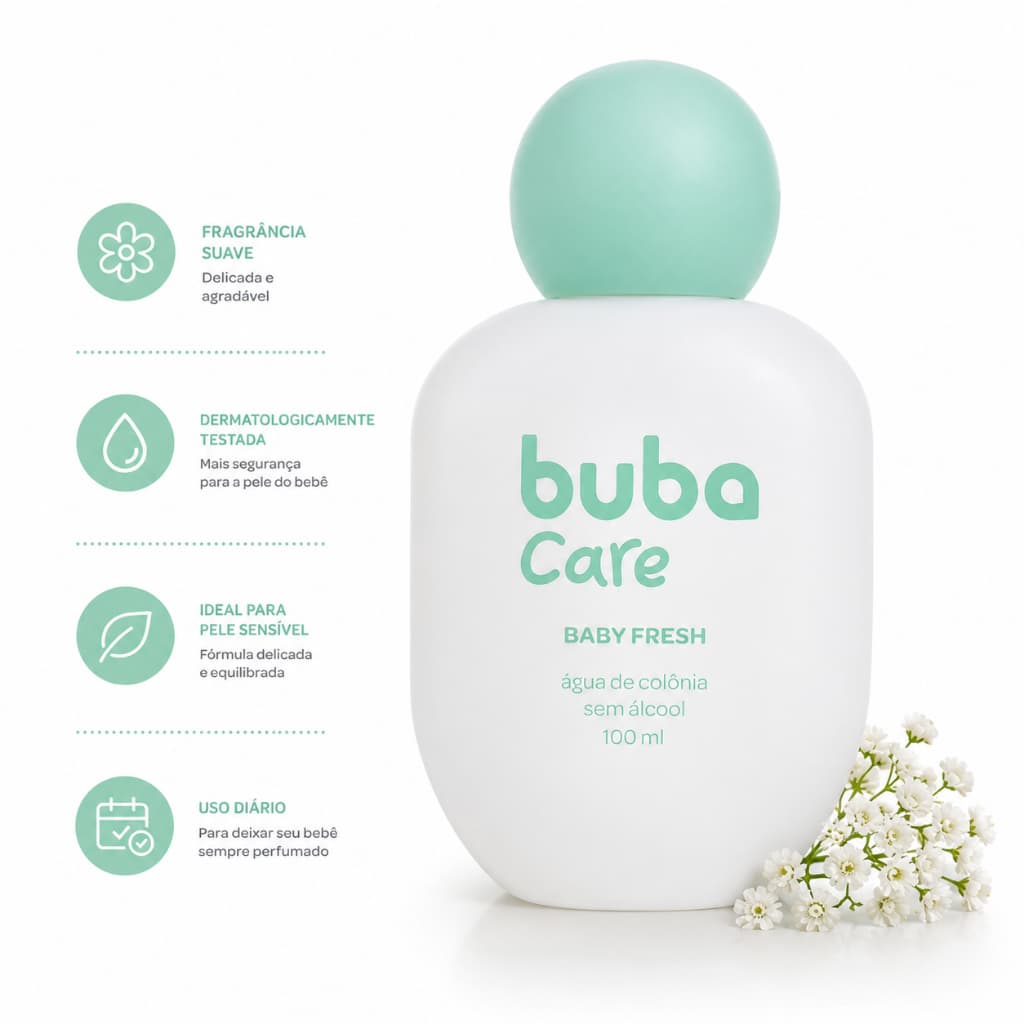 Perfume Colônia  Buba Care 100ml Colônia Bebê Infantil Fragrância Suave Pele Sensível