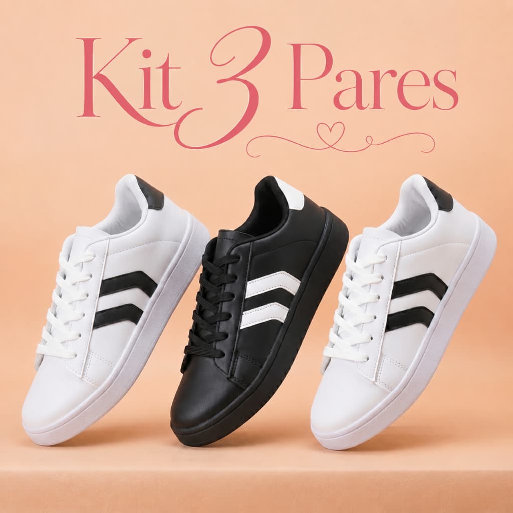 Kit 3 Pares Tênis Casual Feminino Despojado Sola Antiderrapante Confortável
