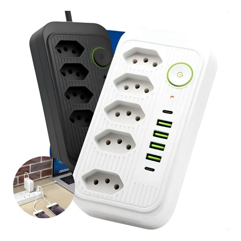 Extensão Tomadas USB TypeC Universal Bivolt 110v/220v 2500W Power 2m Filtro De Linha Segurança