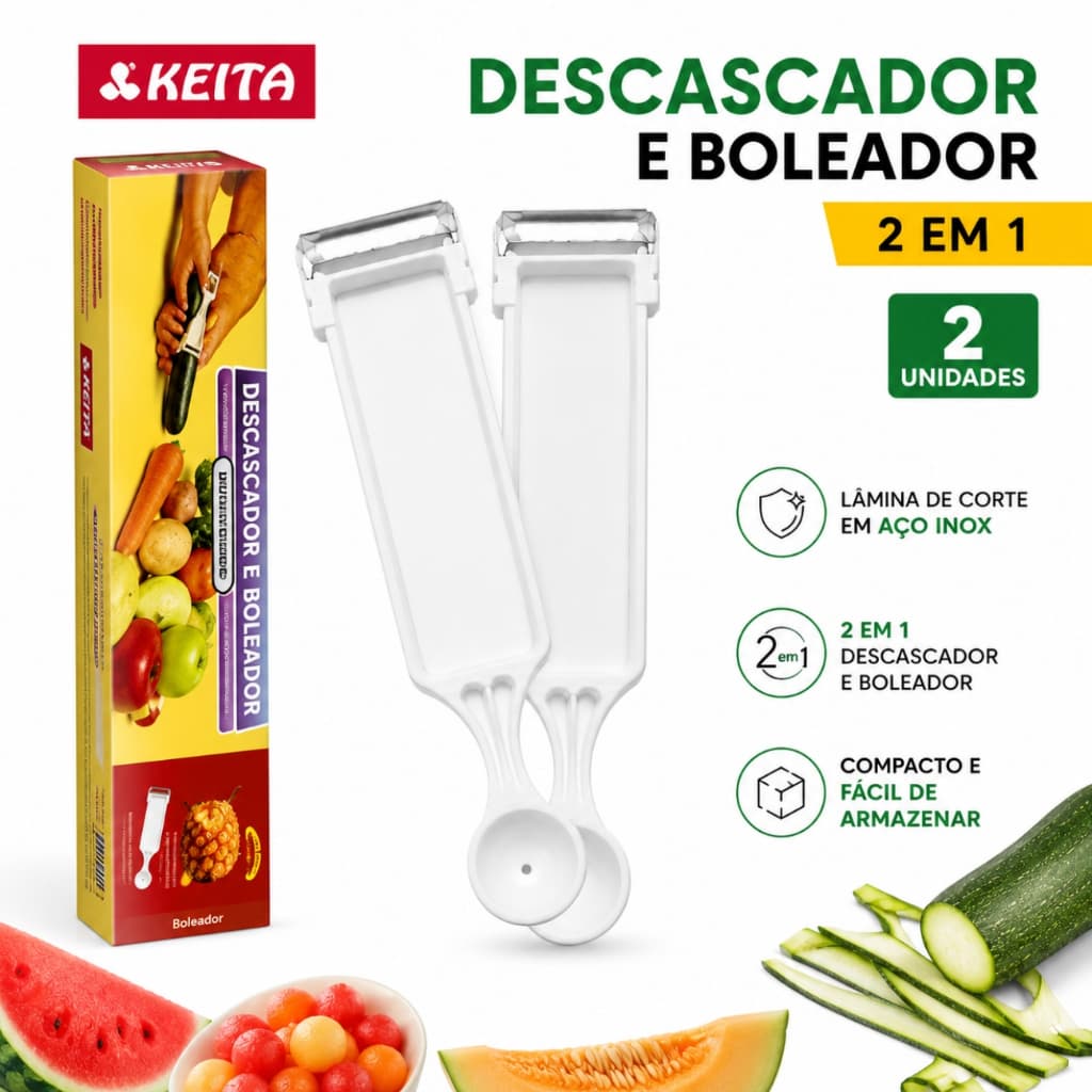 Descascador e Boleador De Legumes E Frutas Em Aço Inox Livre De BPA