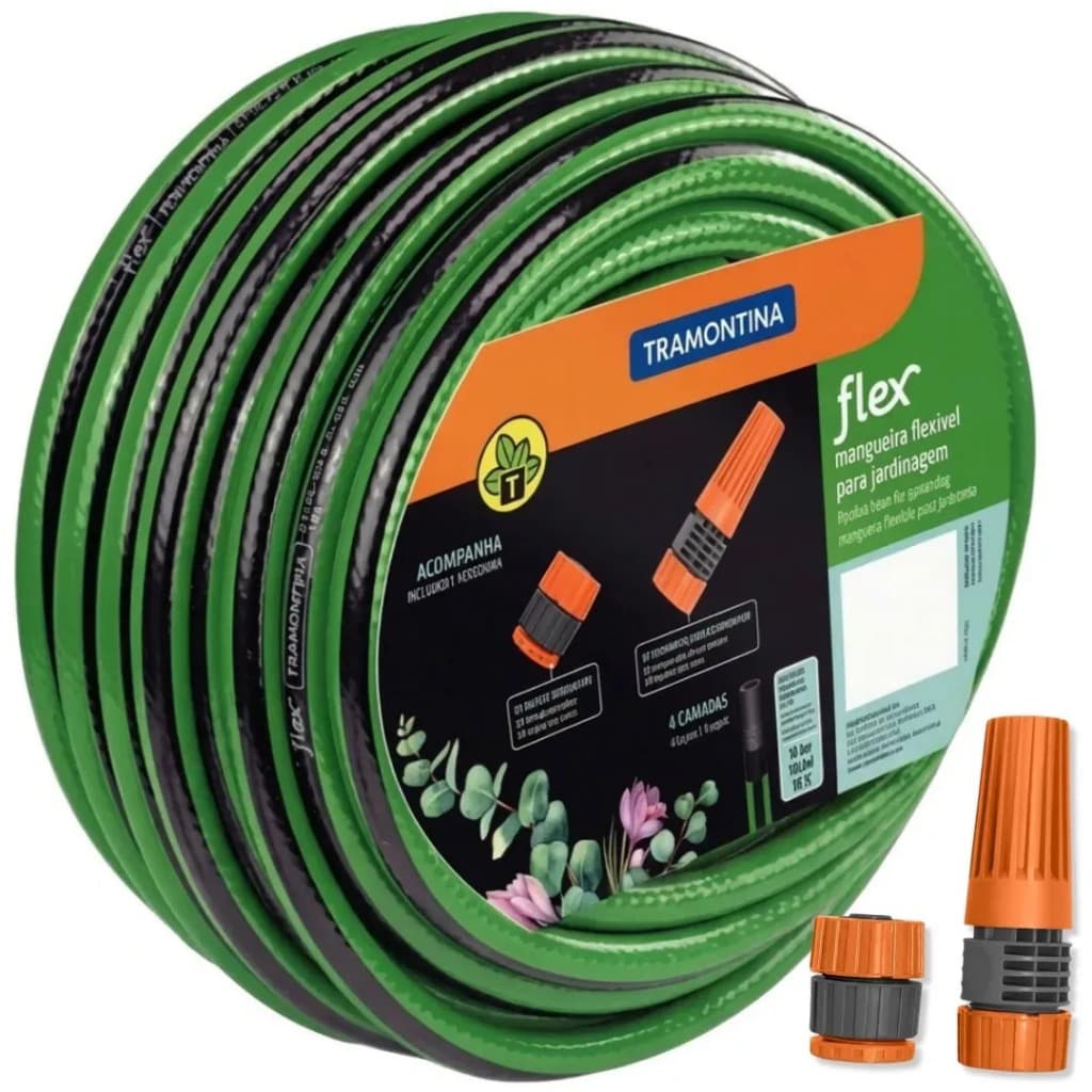 Mangueira Tramontina de Jardim 10 Metros Flexível Com Kit Esguicho e Engate Rápido