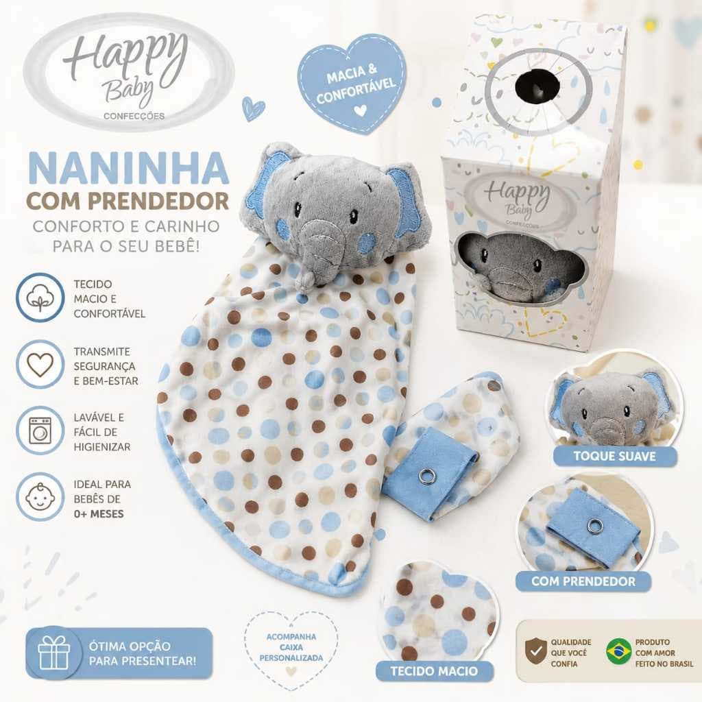 Naninha Para Bebê Pelúcia Macia Com Botão Prendedor Chupeta Paninho De Apego