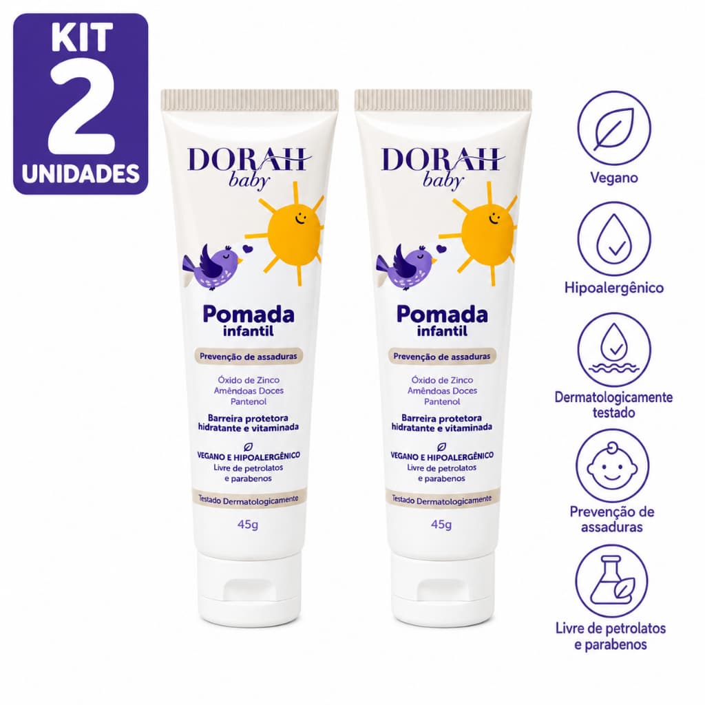 2x Pomada Infantil Dorah Baby 45g Assaduras Óxido de Zinco Pantenol