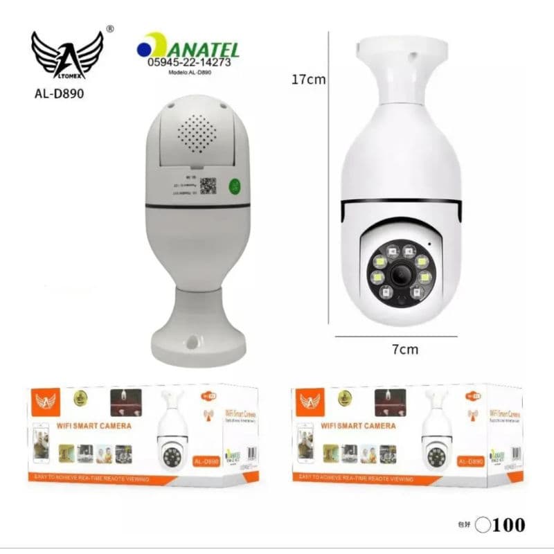 Câmera Lâmpada Espia Wifi Giratória 360 altomex AL-D890 Homologada Anatel Visão Noturna Colorida
