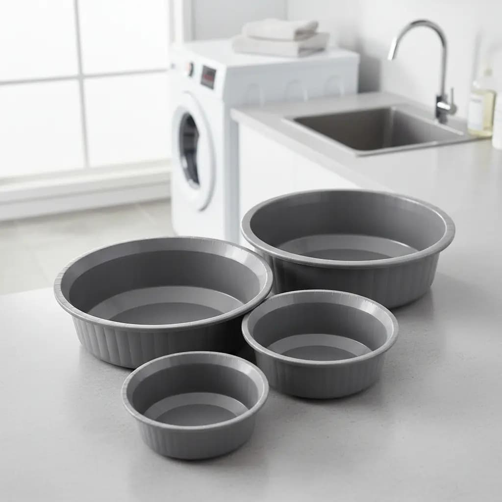 4 Bacias Plásticas Resistente 5,5L 3L 1,5L 1L Canelada Multiuso Cozinha Lavanderia Oficina