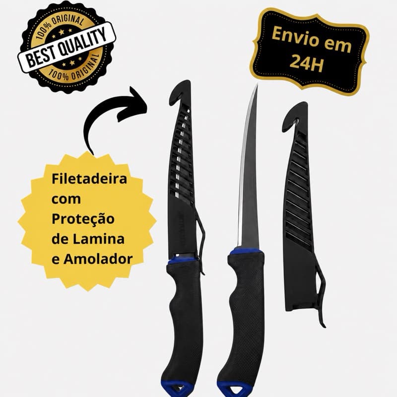 Faca Marine Fileteira Aço Inóx Bainha Afiador 6" 28cm