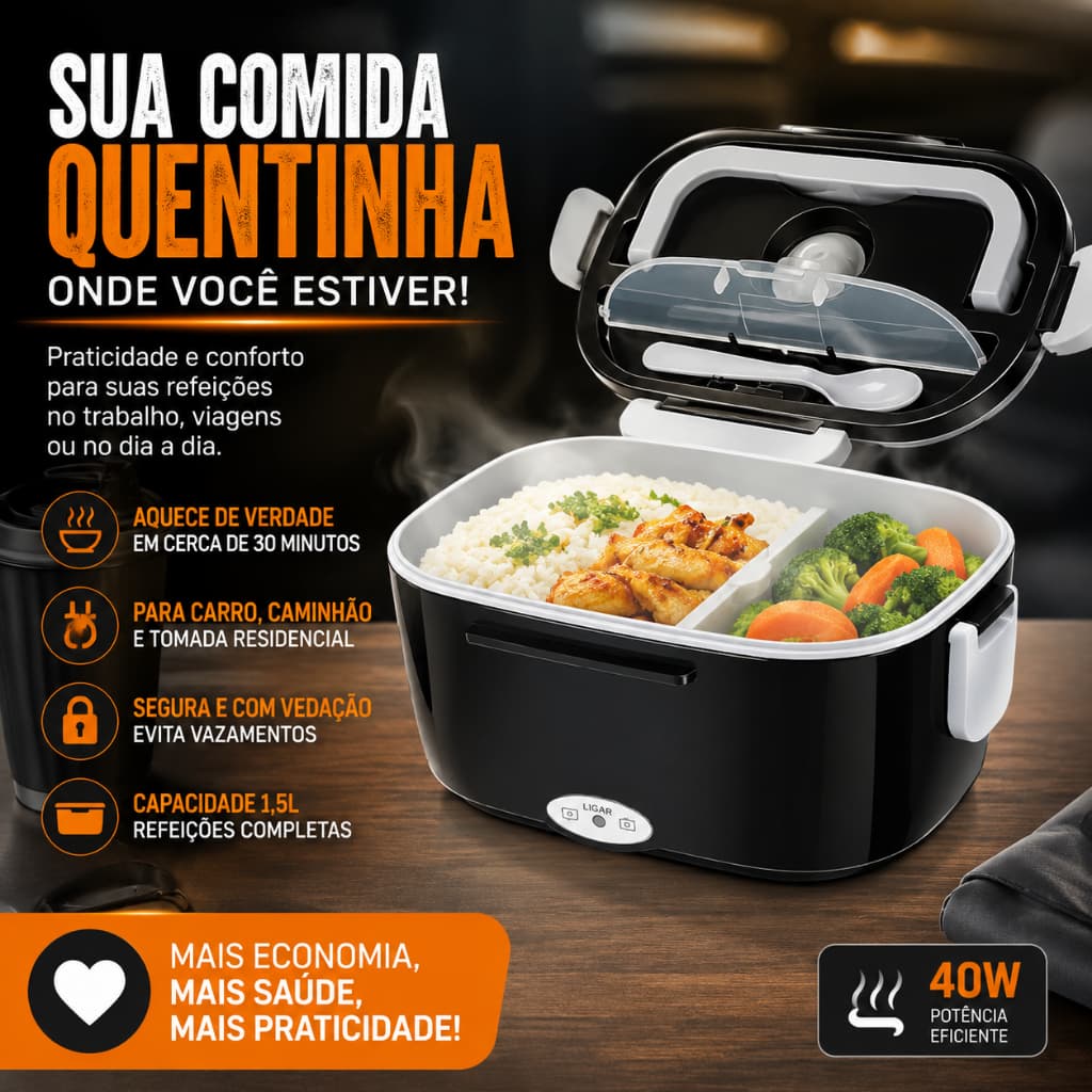 Marmita Térmica Elétrica 1,5L Portátil Bivolt Veicular Residencial 12V 24V