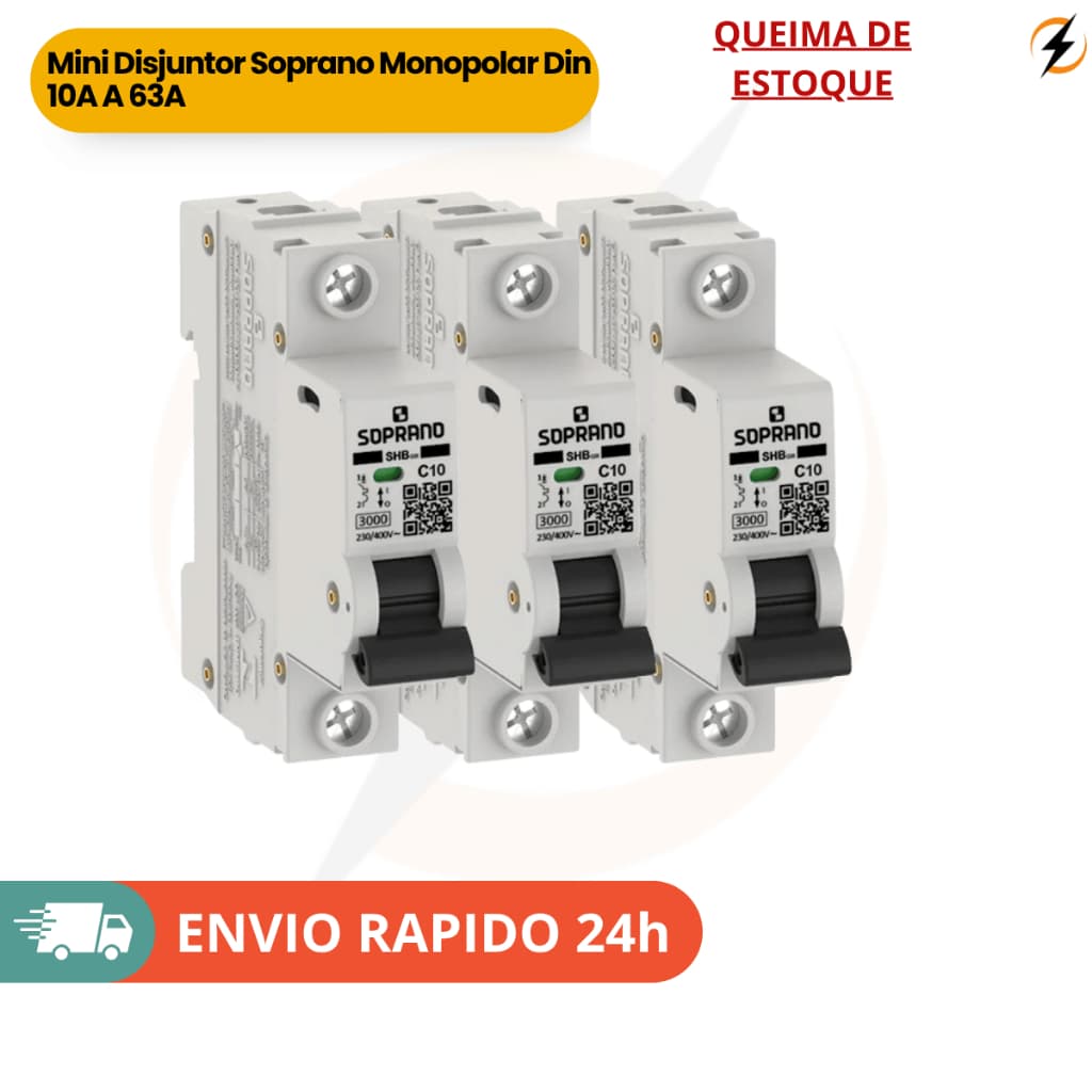 Mini Disjuntor Soprano Monopolar Din 10A A 63A | Queima Estoque