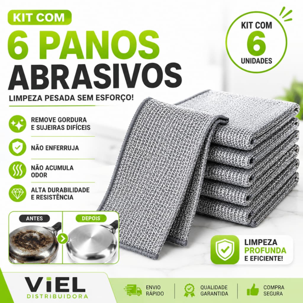 Kit 6 Panos Abrasivos Metálicos Multiuso Limpeza Pesada Remove Gordura Cozinha Reutilizáveis