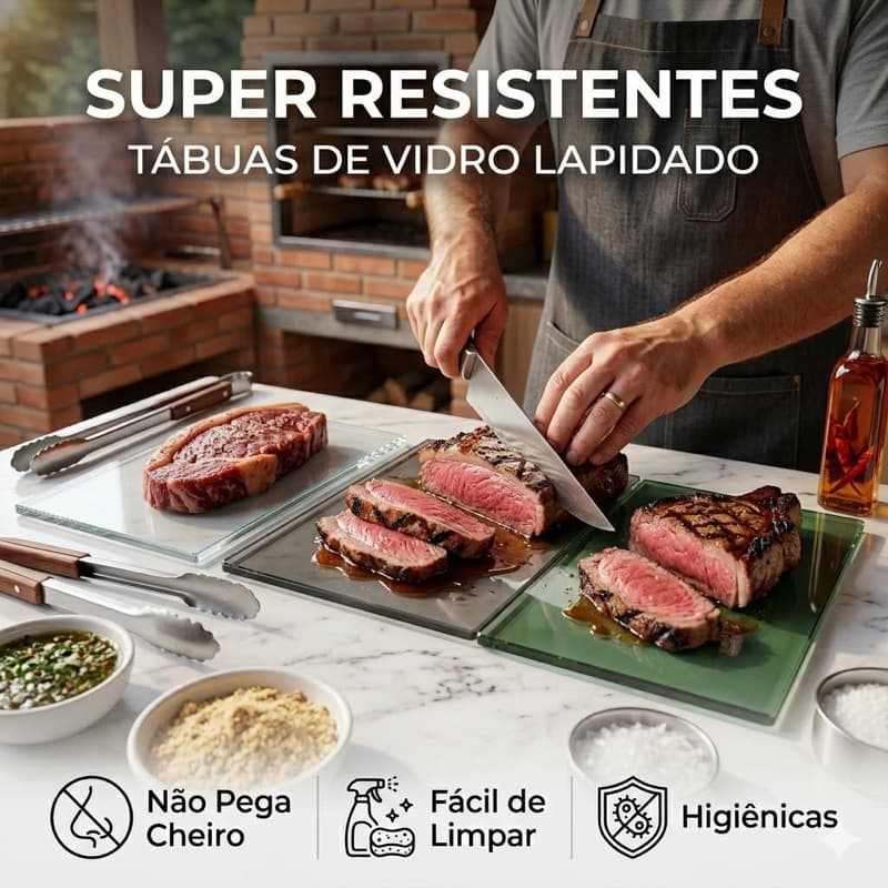 TABUA DE CORTE DE CHURRASCO VIDRO 8MM IMPERDIVEL