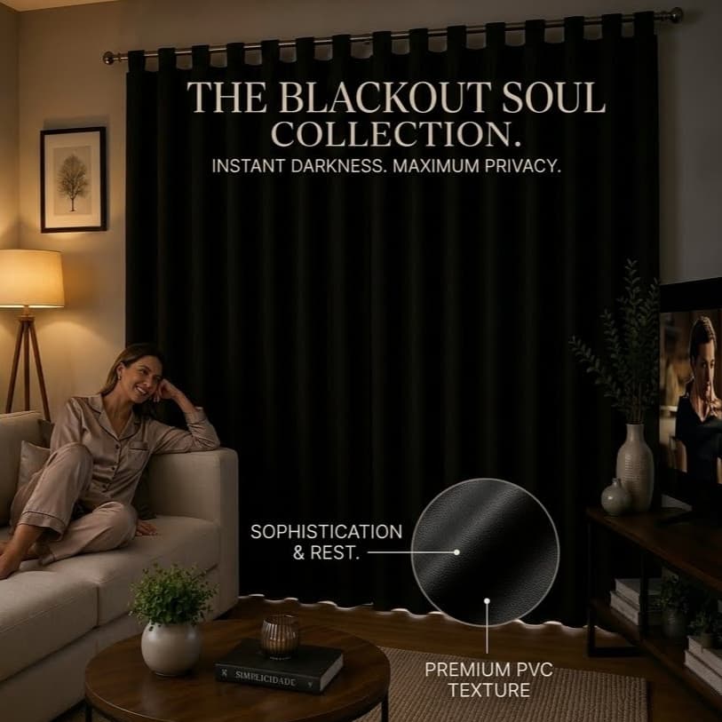 Cortina Blackout Alça PVC Preta Bloqueia Luz Total Privacidade Conforto Térmico Premium