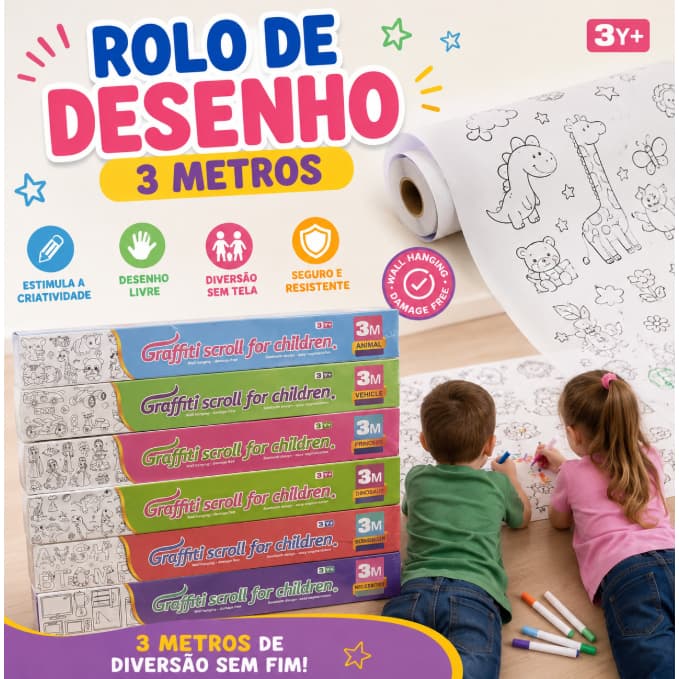 Rolo de Desenho Adesivo 3m para Colorir | Atividade Educativa