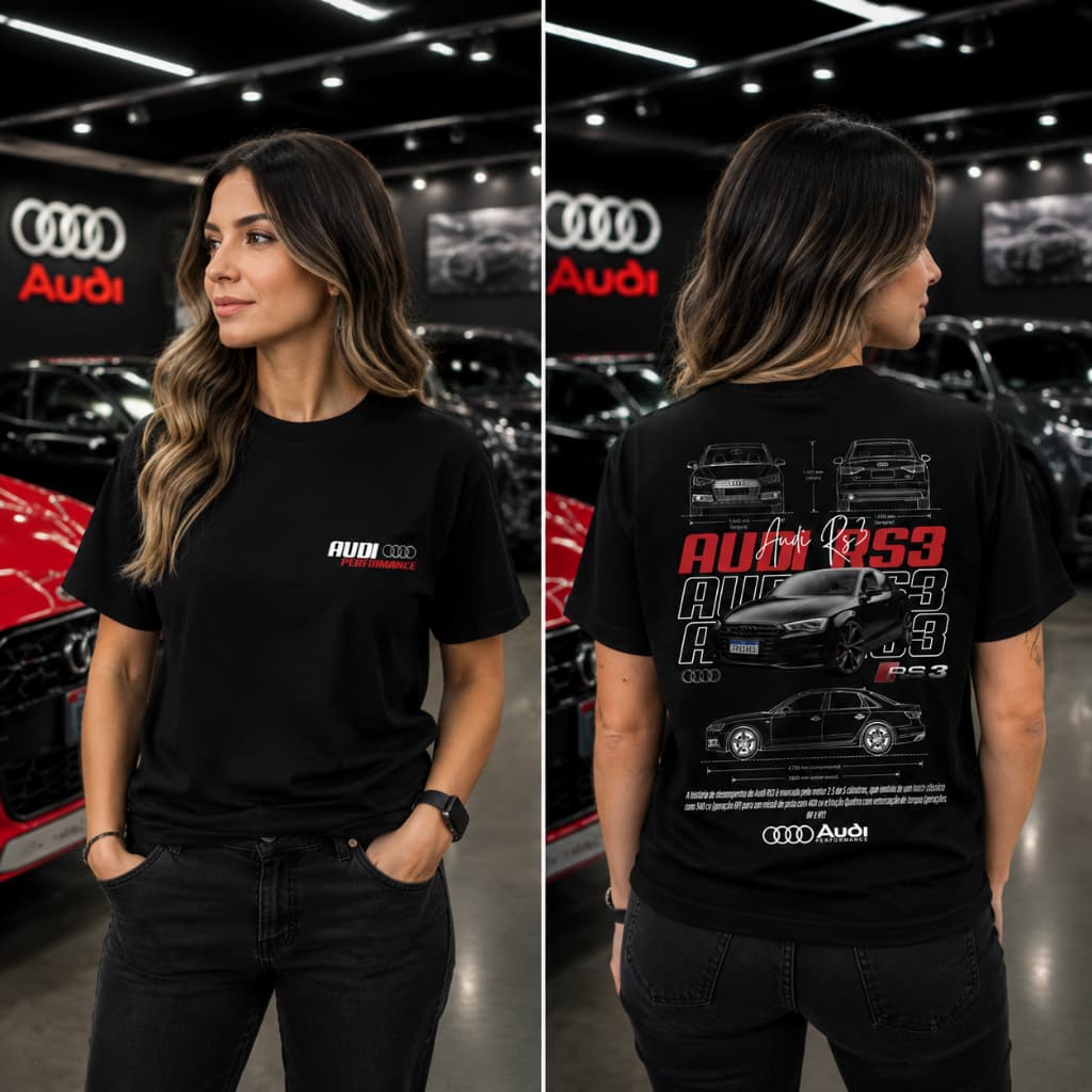 Camiseta Audi RS3, 100% Algodão Premium, Camisa Unissex, Estampas de alta qualidade, blusa varias cores