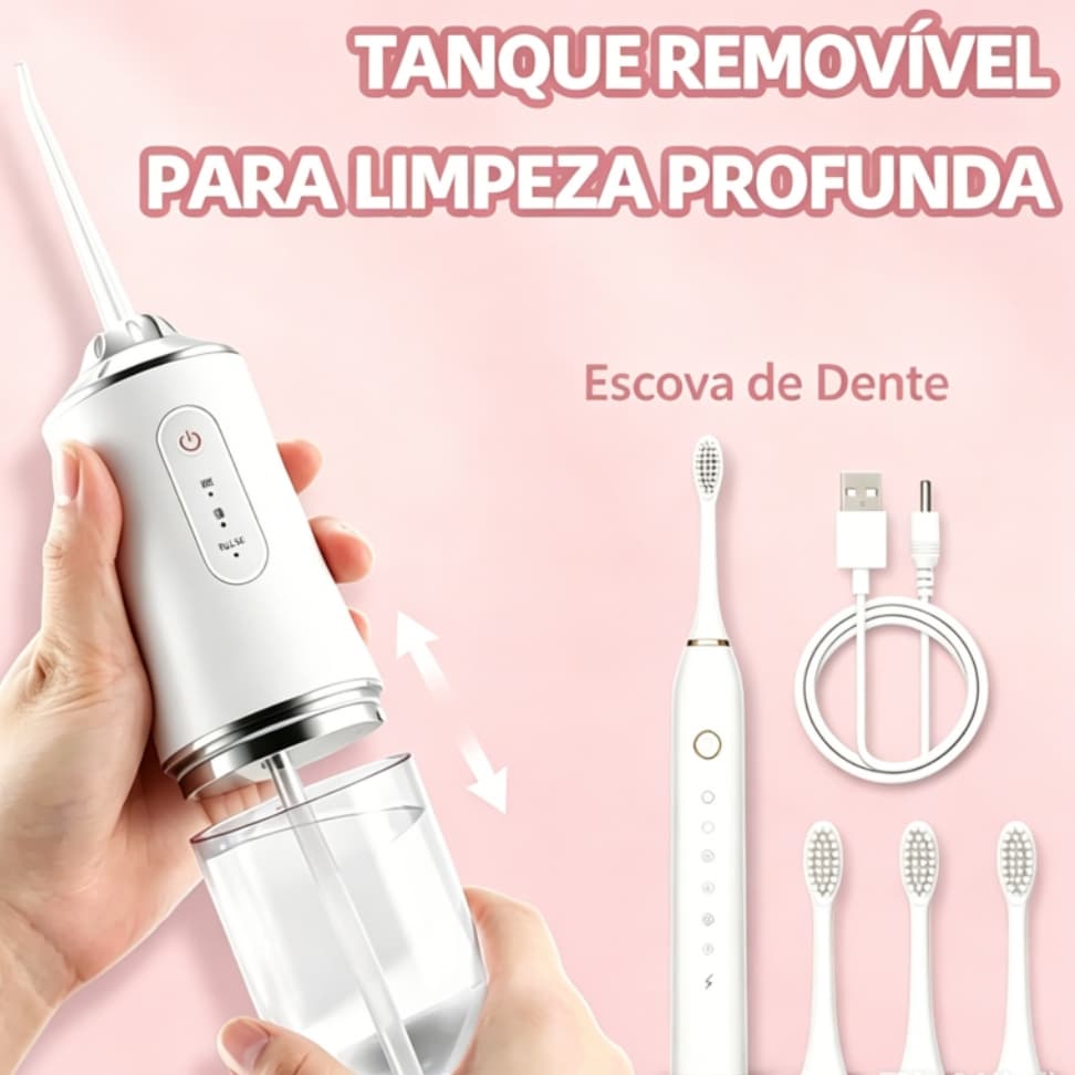 Irrigador Oral Eletrico Portatil Recarregavel USB 3 Modos Reservatorio 220ml Limpeza Interdental