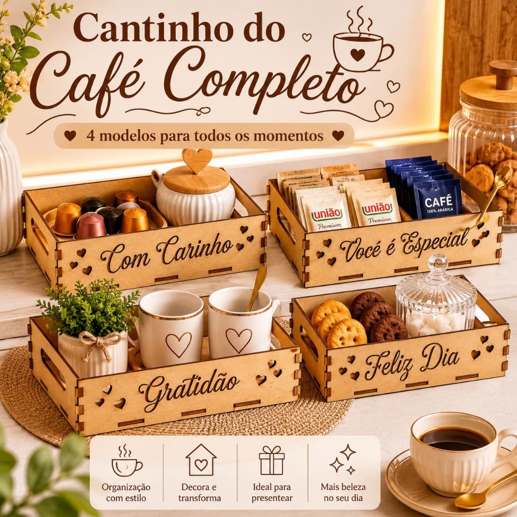 Bandeja Organizadora MDF Com Frases Decorativas Para Café Presente e Decoração