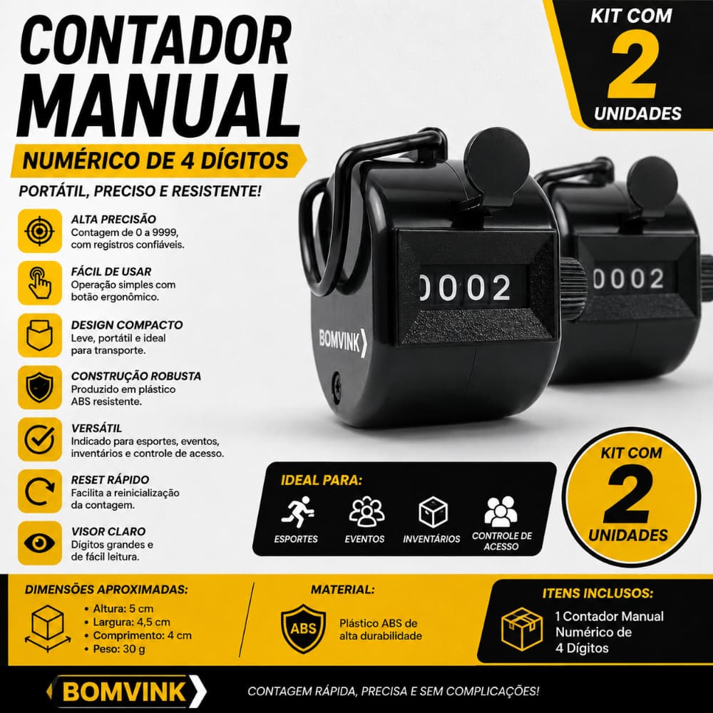 Kit 2 Contadores Manuais Numéricos 4 Dígitos | Contador de Pessoas, Eventos, Estoque e Inventário