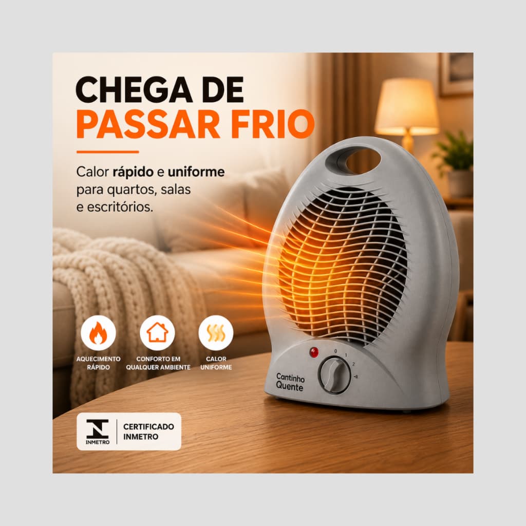 Aquecedor Eletrico Portatil 1000W 127V Aquecimento Rapido Design Compacto Cinza Economia