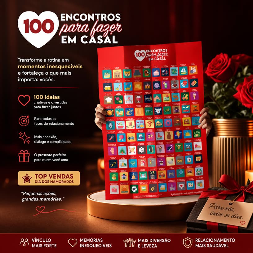 Pôster Raspadinha 100 Encontros para Casal Sem Moldura Guia Romântico Momentos Inesquecíveis 60x40cm