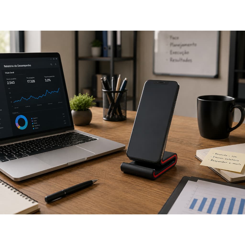 Suporte Universal para Celular e Tablet Bicolor | Design Moderno para Mesa, Base Firme
