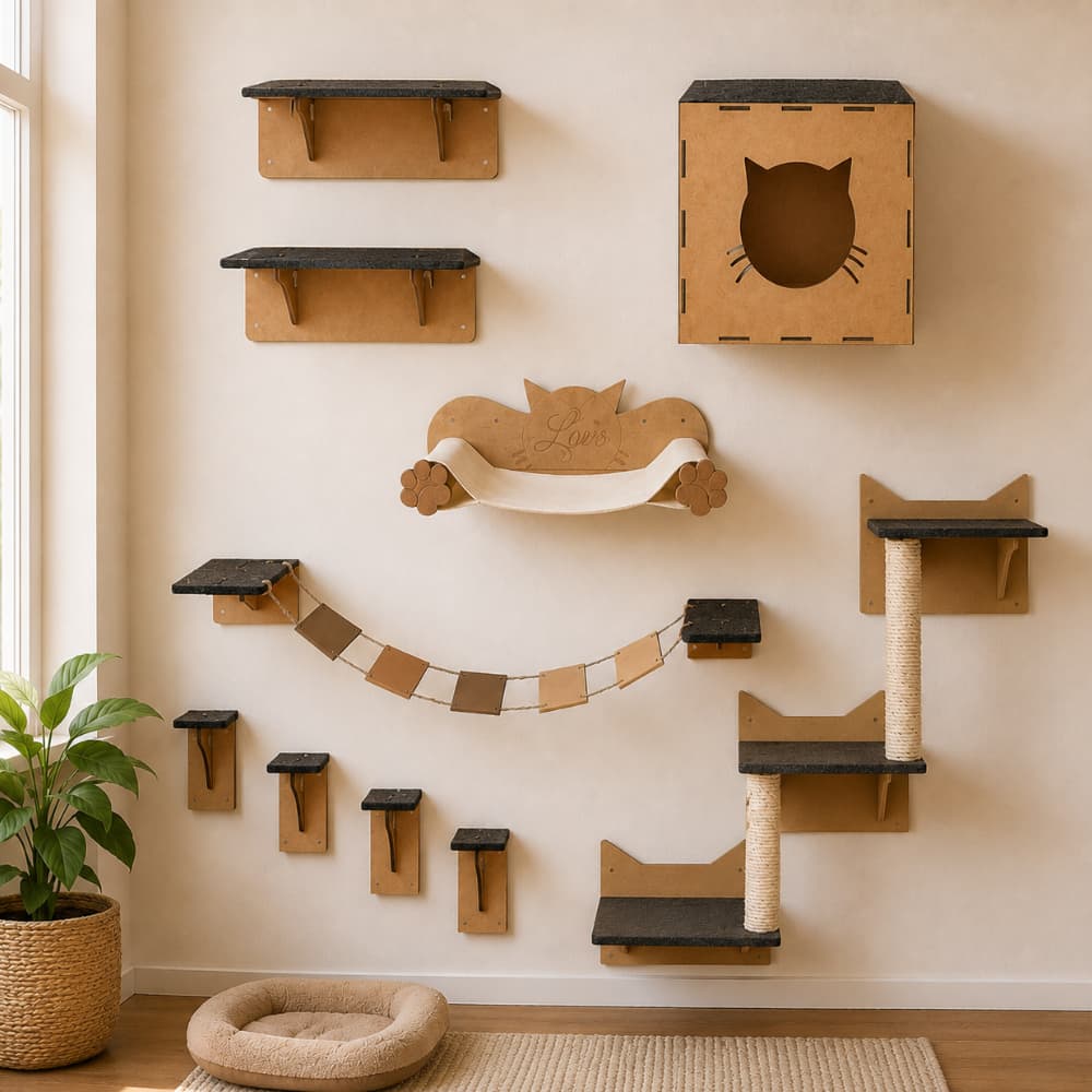 Playground Gatos10 pçs Escalada Prateleira Circuito Escada Gatil Mdf Nicho Arranhador Cama Ponte Pet