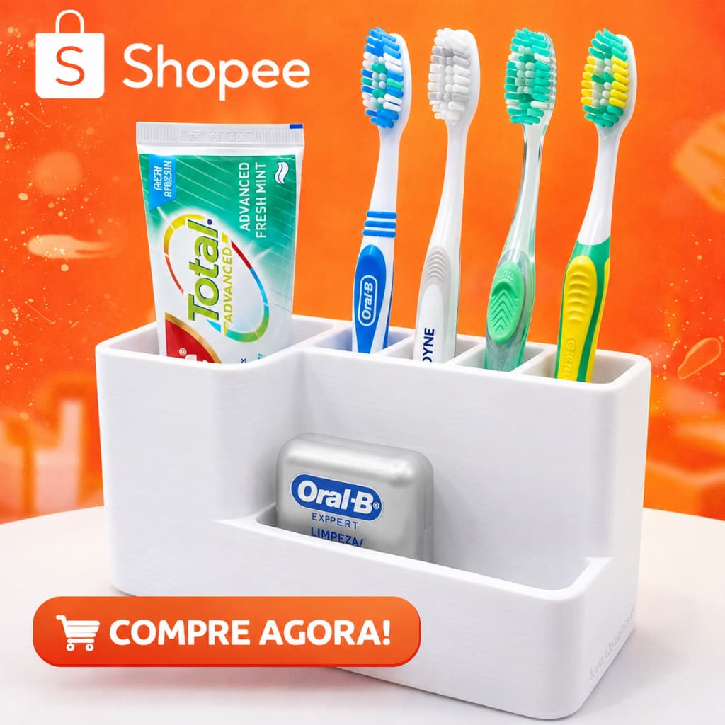 Porta Escovas de Dente Organizador com Suporte para Pasta e Fio Dental | Porta Escova Banheiro
