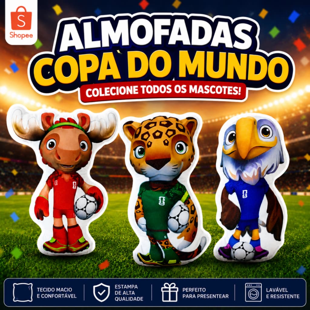 Almofada Mascotes da copa do mundo FIFA 2026 com contorno - Futebol