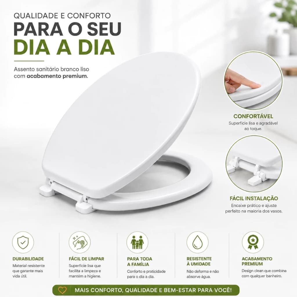 Tampa de Privada Universal Fácil Limpeza e Instalação