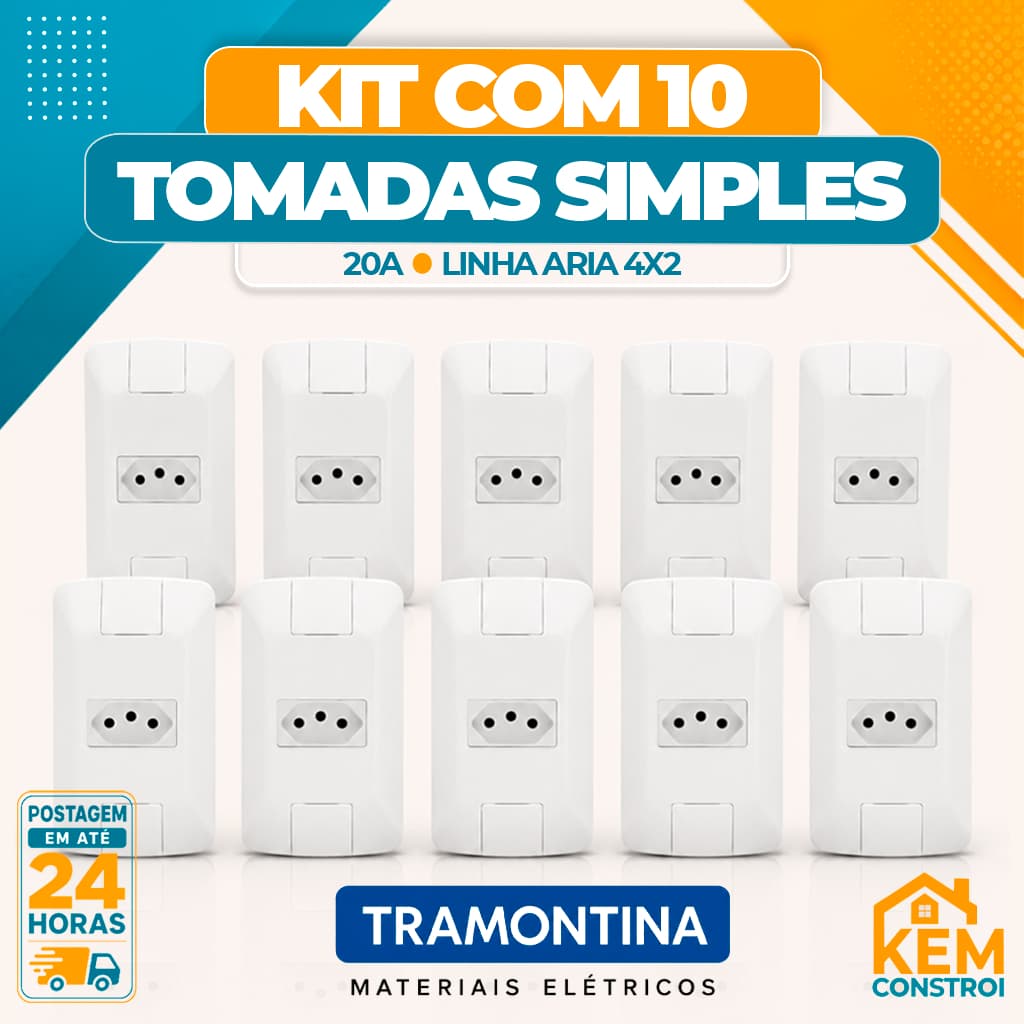 Kit 10 Tomada 20A Aria Tramontina  Pino Grosso 20 Amperes