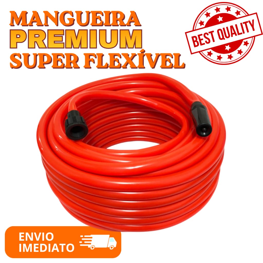 Mangueira de Jardim 7/16 Super Flexível Com Esguicho e Durável Mangueira Reforçada Laranja