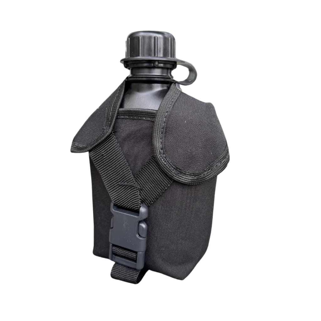 Cantil Militar Com Capa Preto Para Uso Em Cinto Tático Camping