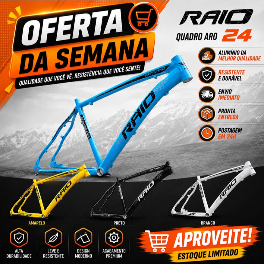 Quadro Raio Aro 24 alumino modelo 2026 Tamanho 17 montadinha/grau/bonde da Raio - Pronta Entrega