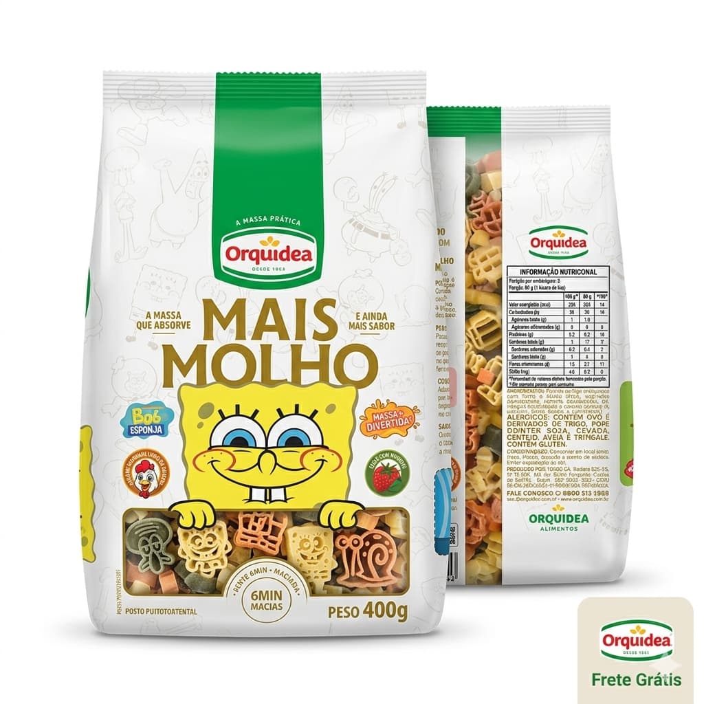 Macarrão Do Bob Esponja Orquídea Linha Mais Molho 400g Massa Divertida Infantil Com Ovos E Vegetais