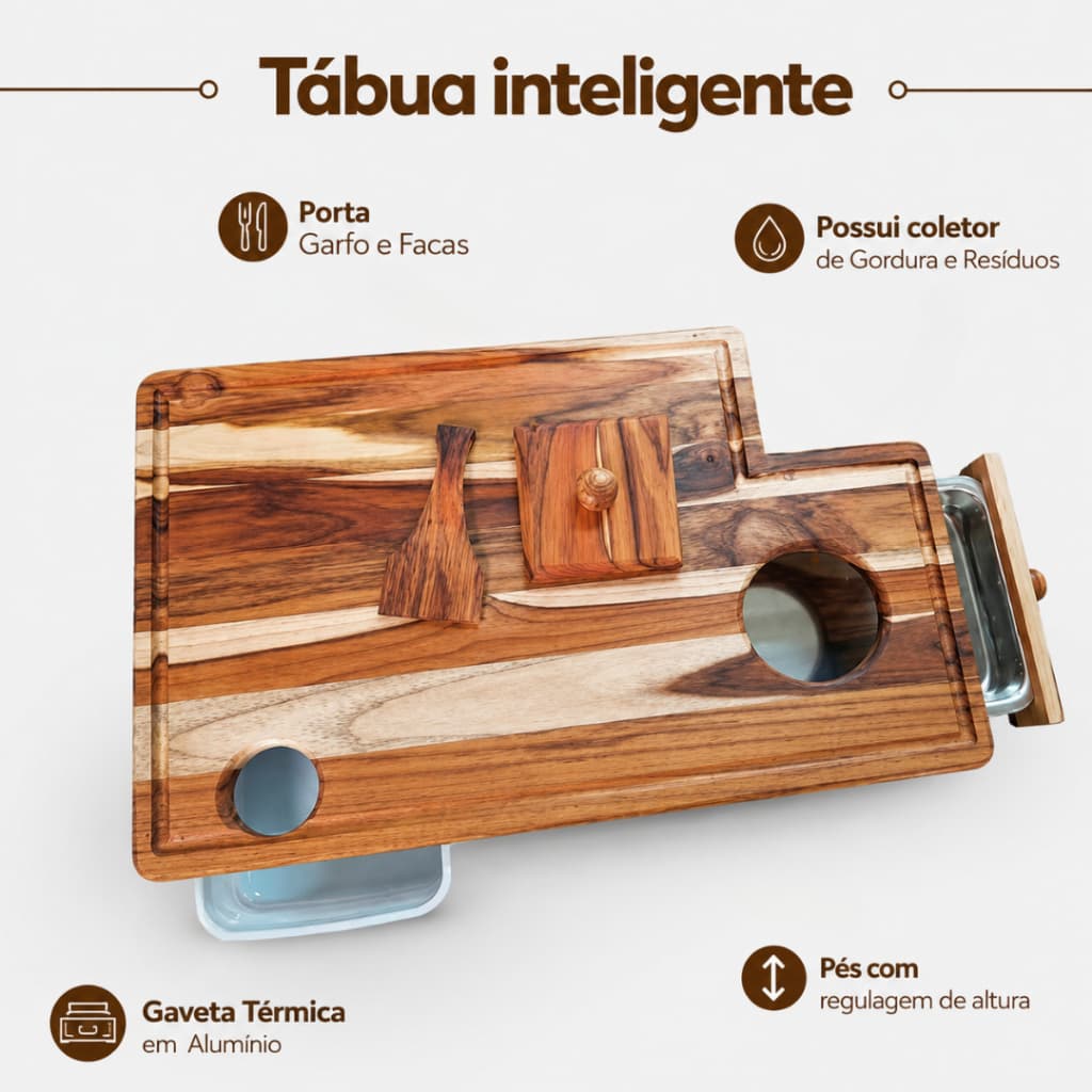 Tabua Inteligente de Carne Churrasco  Master Grill com Gaveta de Alumínio e Coletor de Resíduos