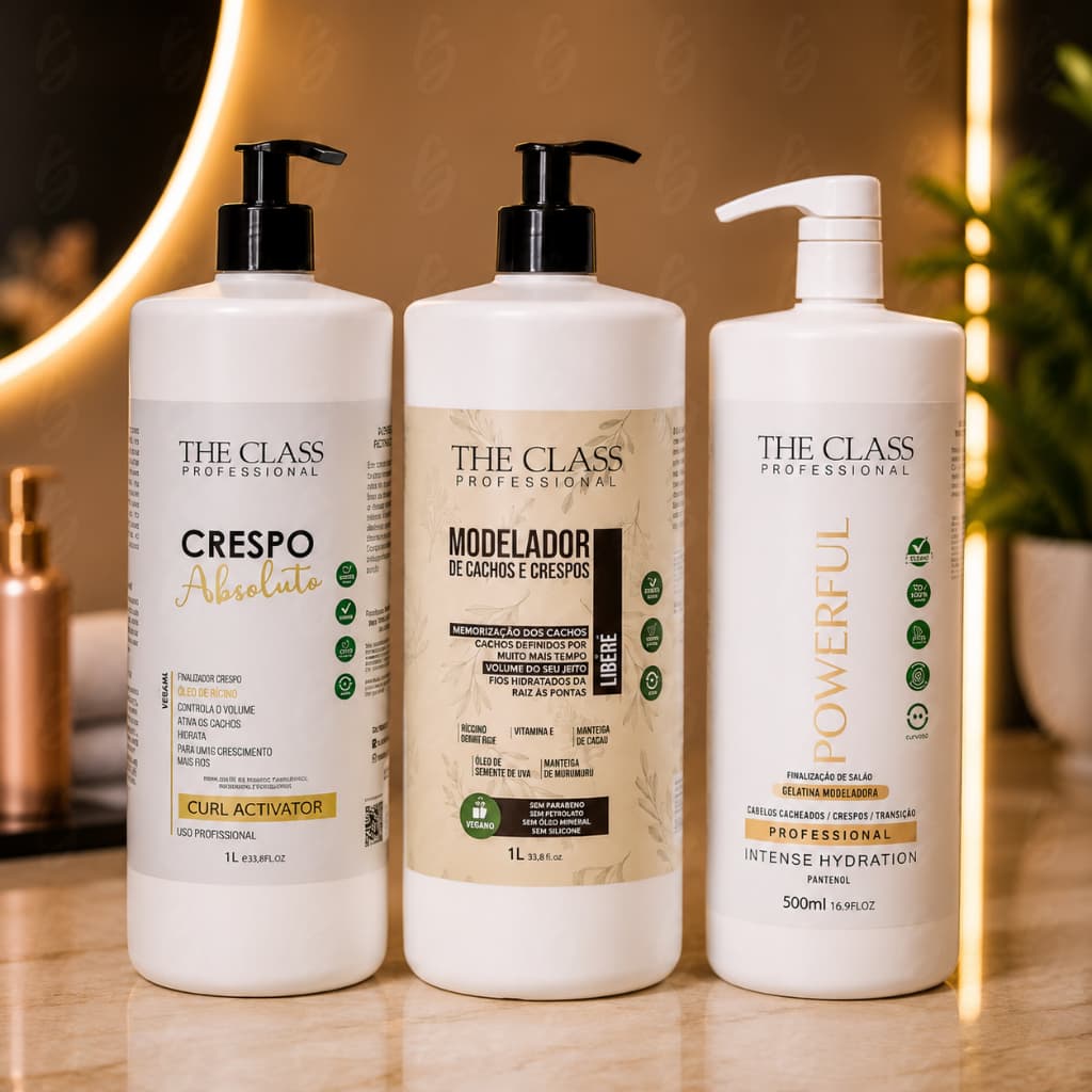 Kit para Cabelo Crespo Gelatina Modelador Finalizador Perfeito Absoluto The Class 1L 500ml
