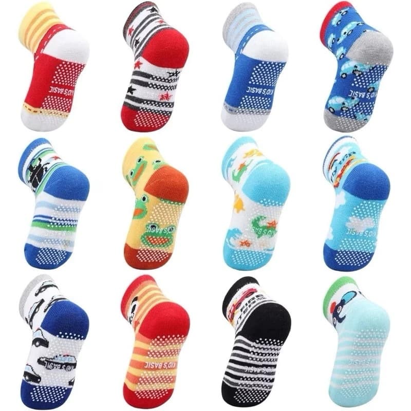 Kit Meia Infantil Bebê Criança Menino Antiderrapante 3 6 12 Pares