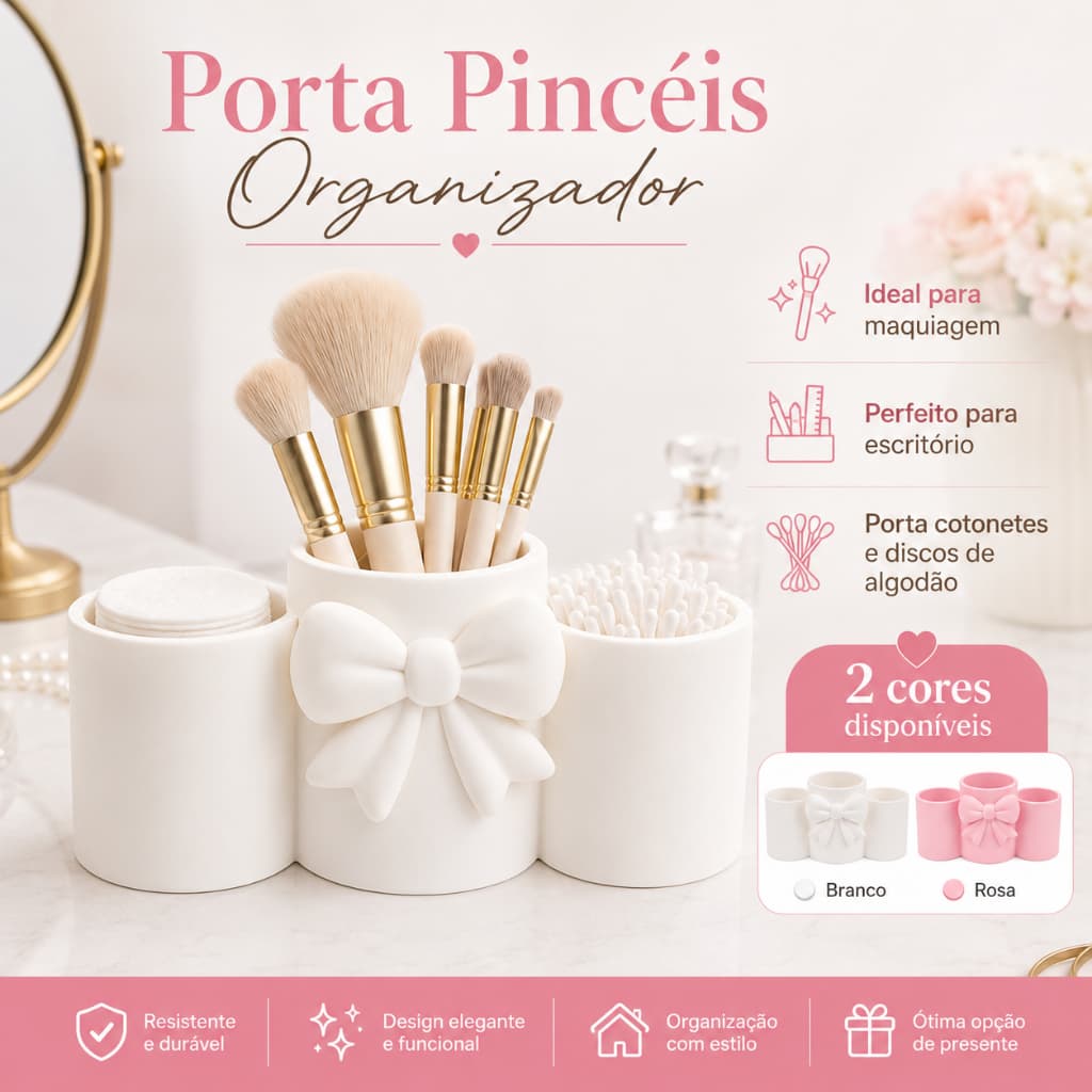 Porta Pincéis Maquiagem e Canetas Laço Organizador Multiuso