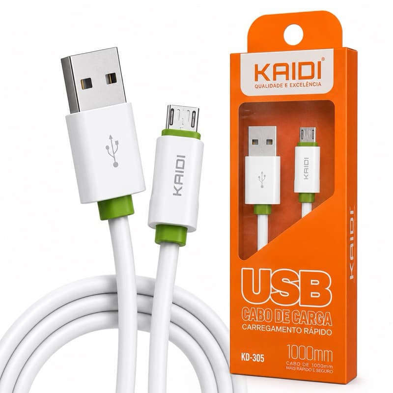 Cabo V8 Kaidi Original Carregamento Rápido USB Android Reforçado 1 Metro