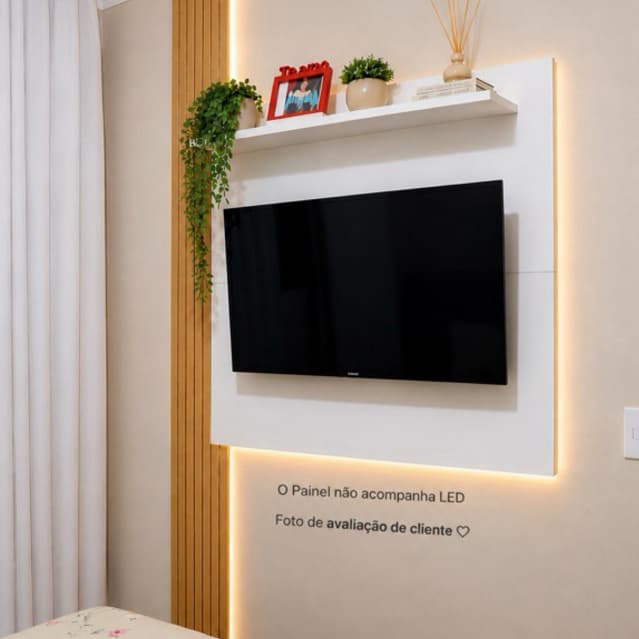 Painel Home TV 32 Polegadas Suporte Rack Sala Estante Prateleira Quarto Design Moderno Branco