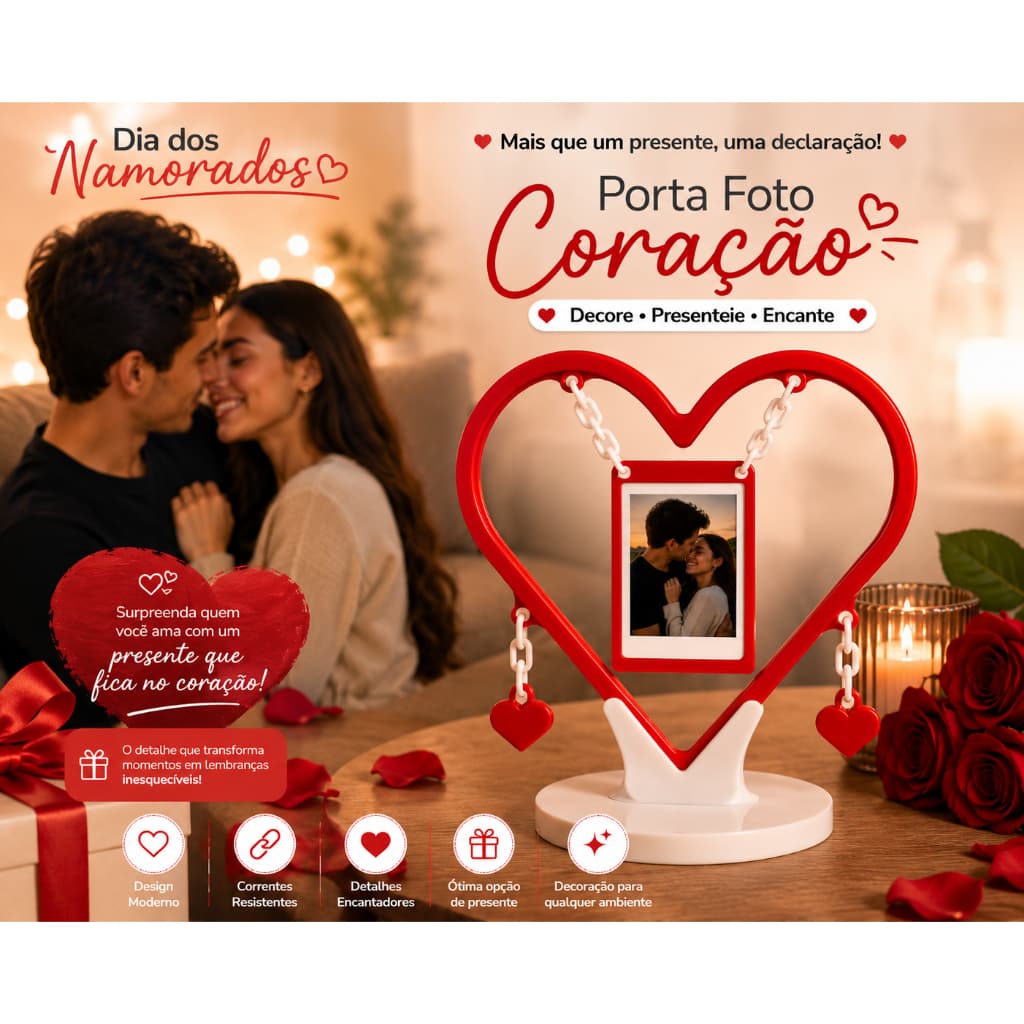 Porta Retrato Coração Personalizado Com Foto Instax Presente Dia dos Namorados Decoração Casal