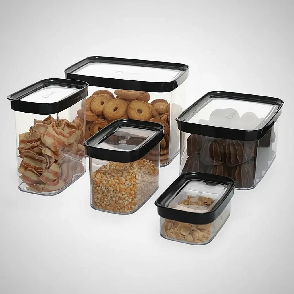Conjunto de 5 Potes Herméticos para Mantimentos, 4000ml, 2500ml, 1500ml,1000ml e 450ml