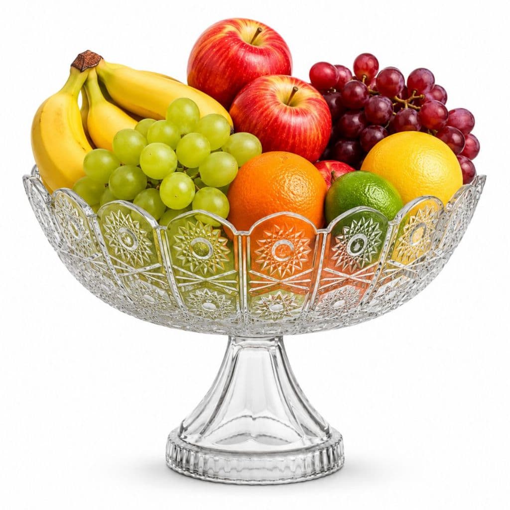 Fruteira De Vidro Premium 29 Cm Centro De Mesa Decorativo Com Pé Artic Saladeira Grande
