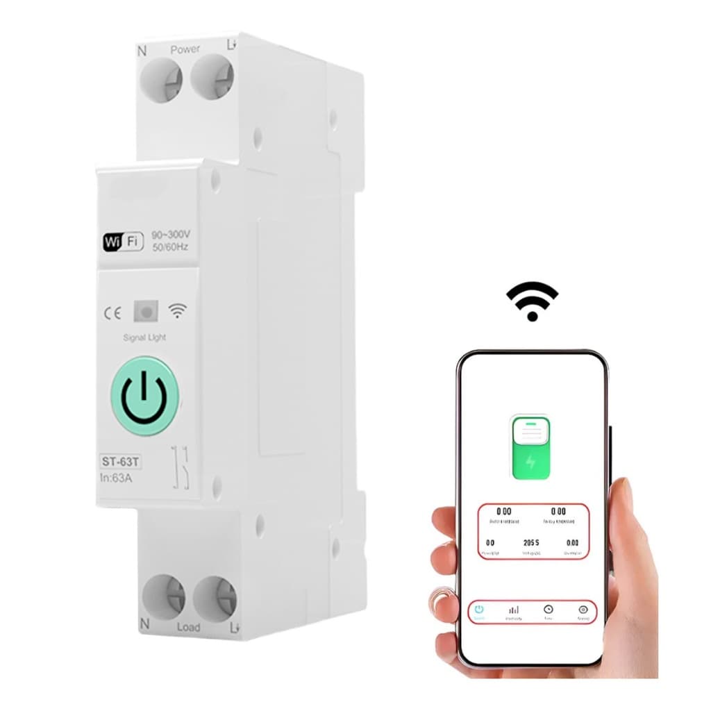 Disjuntor Inteligente Wi-Fi 63A Tuya Bivolt Alexa Google + Medidor Economia Bivolt (90V - 240V)