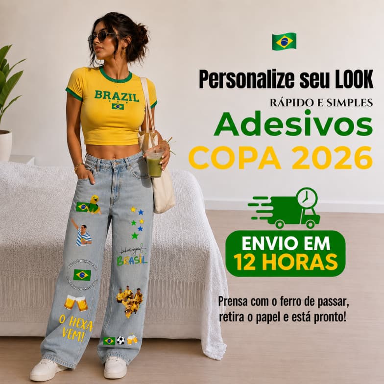 Adesivo exclusivo DTF para a Copa do Mundo Brasil. | Aplique termocolante em calças, jaquetas, camisas e uniformes.