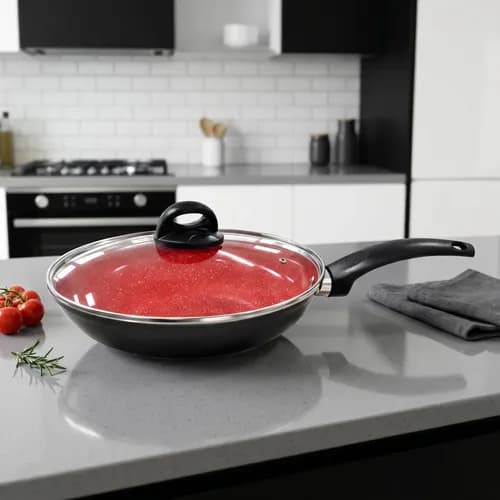 Frigideira Antiaderente com Revestimento Cerâmica 24cm/ 28 cm com Tampa de Vidro Fratelli Não Gruda