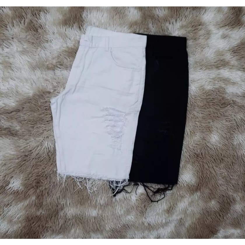 KIT 2 BERMUDA JEANS MASCULINA MODELO RASGADA PRETA/BRANCA