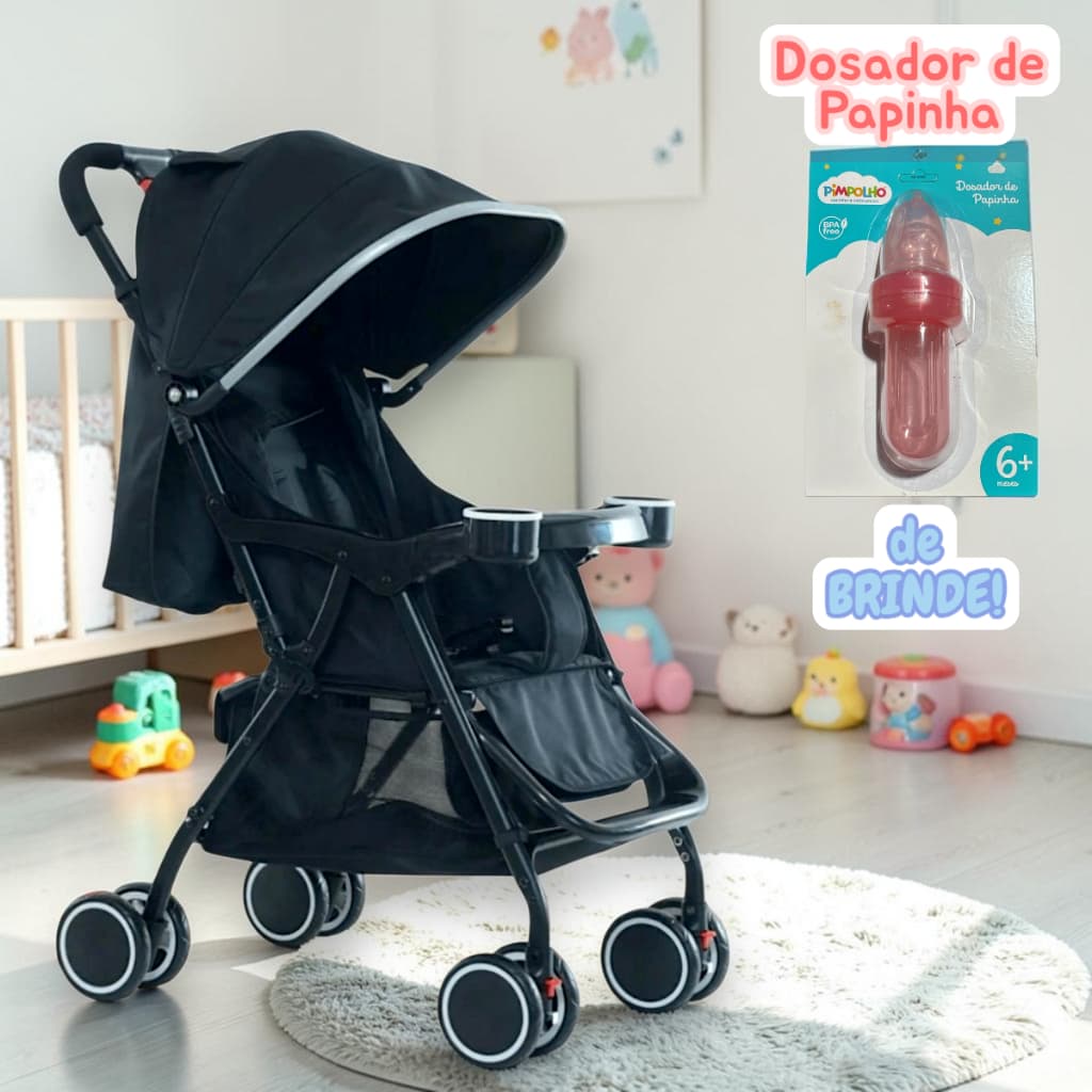 Carrinho de Bebê Passeio Assento Acolchoado Reclinável Até 20kg Com Porta Copos +BRINDE