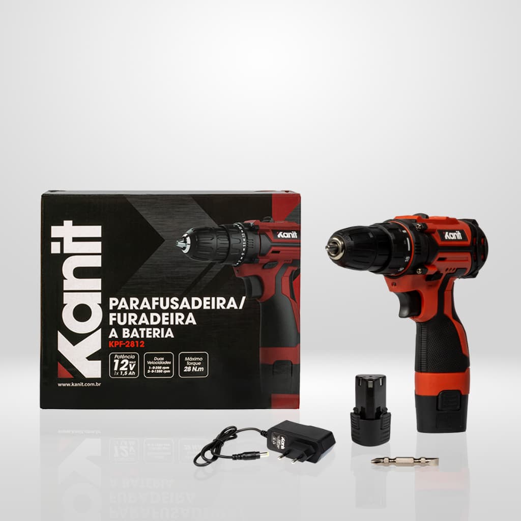 Parafusadeira Furadeira Bateria Kanit KPF2812 12V Torque 28Nm Professional Montador Moveis Portátil