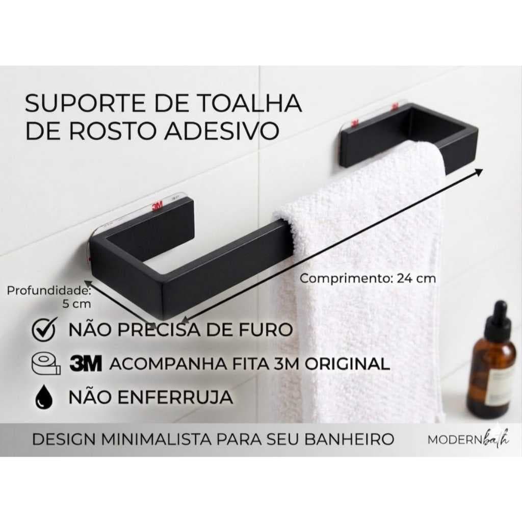 Suporte De Toalha Banheiro Adesivo Não Enferruja Prático
