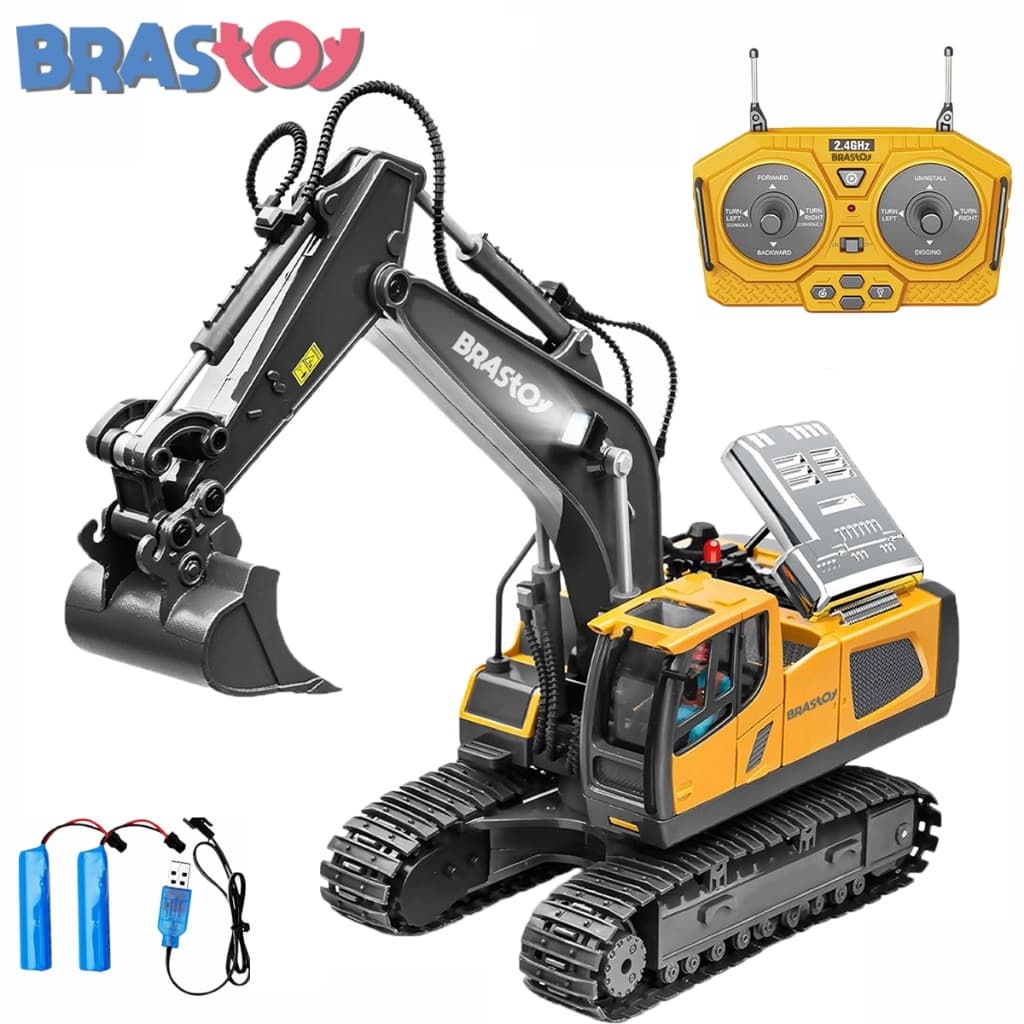 Escavadeira BrastoyTrator Controle Remoto Som e Luz Recarregável Brinquedo Infantil Criança