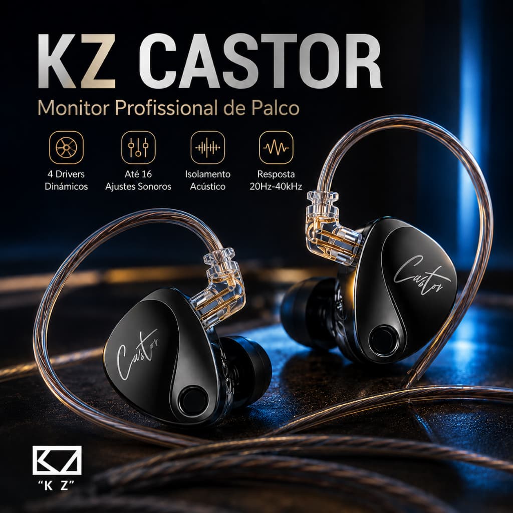 KZ Castor Fone In-Ear Sem Microfone | Hi-Fi, Gamer e Retorno de Palco
